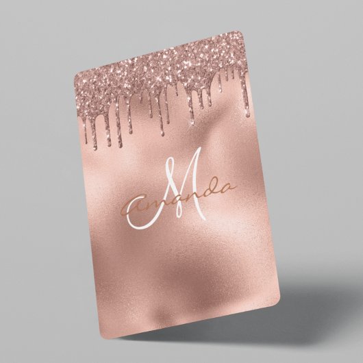 Trendy Roze Gouden Glitter Druppels Monogram Cadea Pokerkaarten