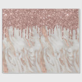 Trendy Roze Gouden Glitter Druppels Witte Marmer Cadeaupapier (Vlak)