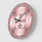 Trendy Roze Gouden Glitter Glans Gepersonaliseerde Grote Klok (Hoek)