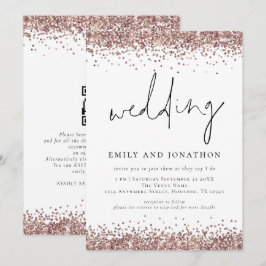 Trendy Roze Gouden Glitter QR Code Bruiloft Kaart