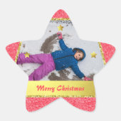 Trendy Roze Gouden Sterren Glitter Vrolijk Kerstfe Ster Sticker (Voorkant)