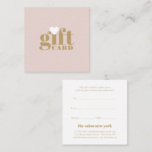 Trendy roze gouden typografie salon cadeaubon kortingskaartje (Voorkant / Achterkant)