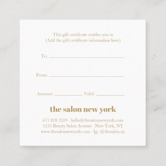 Trendy roze gouden typografie salon cadeaubon kortingskaartje (Achterkant)