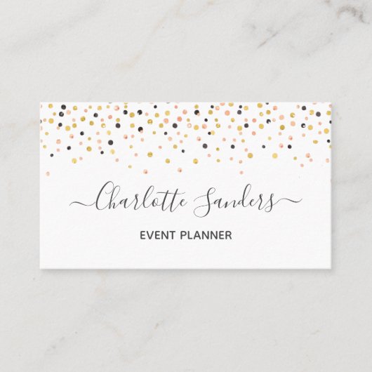 Trendy roze goudglitter confetti visitekaartje (Voorkant)