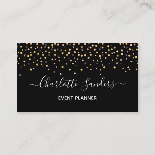 Trendy roze goudglitter confetti visitekaartje (Voorkant)