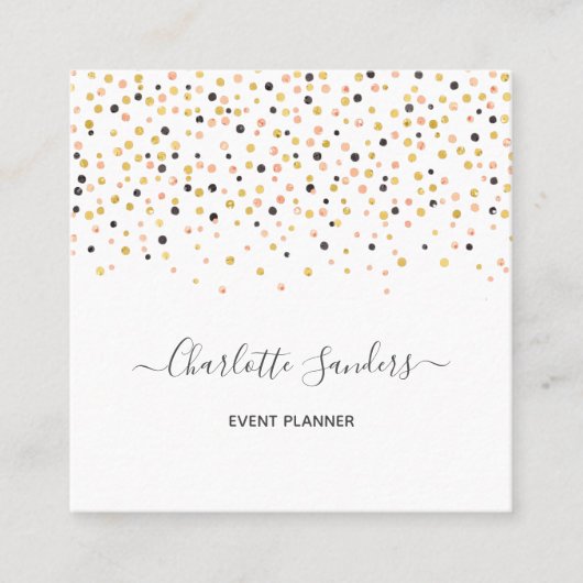 Trendy roze goudglitter confetti visitekaartje (Voorkant)