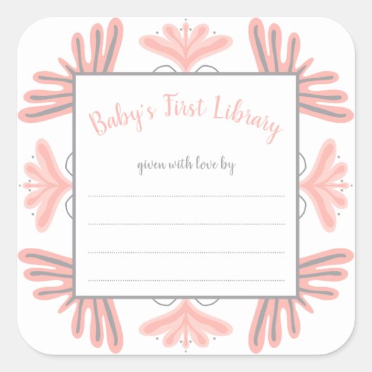 Trendy Roze Grijs meisje baby shower bookplate lab Vierkante Sticker (Voorkant)
