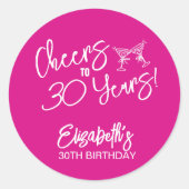 Trendy roze grillige hand getekend 30e verjaardag ronde sticker (Voorkant)