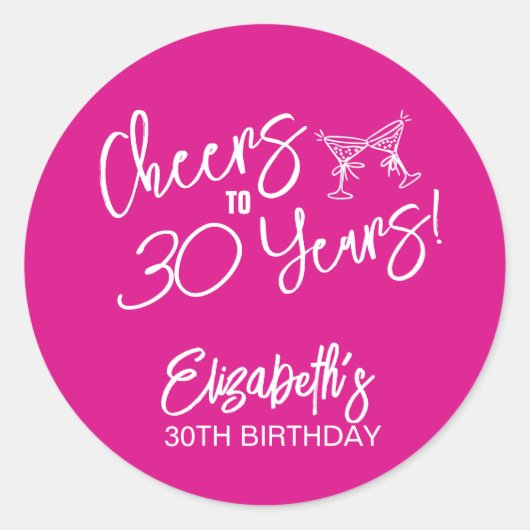 Trendy roze grillige hand getekend 30e verjaardag ronde sticker (Voorkant)