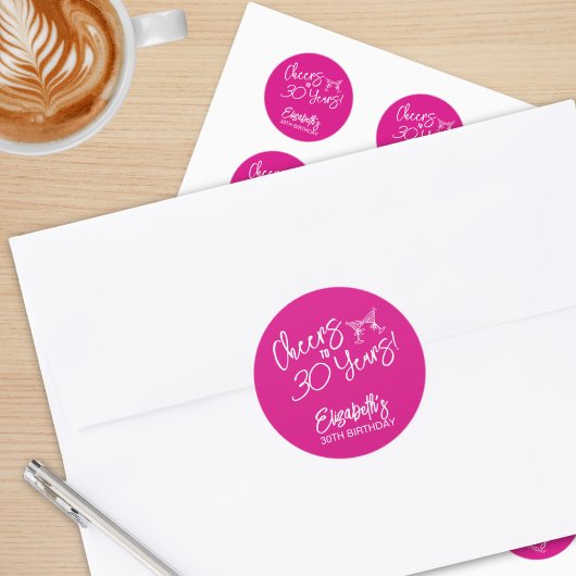 Trendy roze grillige hand getekend 30e verjaardag ronde sticker