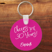 Trendy roze grillige hand getekend 30e verjaardag sleutelhanger (Voorkant)