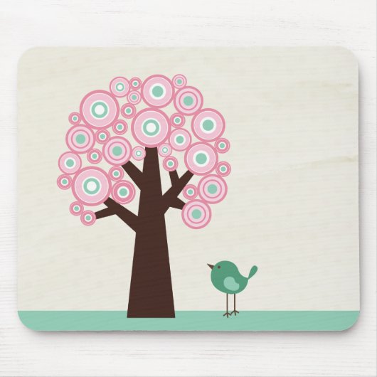 Trendy roze groene cirkels boomvogelmousepad muismat (Voorkant)