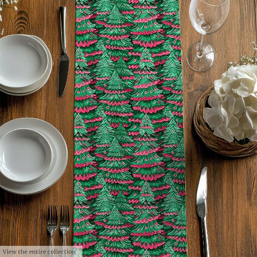 Trendy roze groene preppy kersttafel runner medium tafelloper