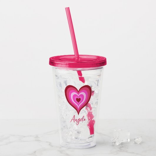 Trendy roze hart aangepaste naam Valentijnsdag Acryl Drinkbeker (Voorkant ijs)