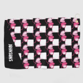 Trendy roze hart en zwart geplakt monogram golfhanddoek (Horizontaal)