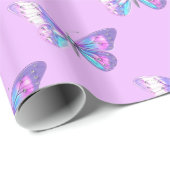 Trendy roze holografisch vlinderinpakpapier cadeaupapier (Rol Hoek)