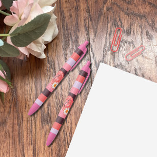 Trendy Roze Hues Stripes met Daisy Monogram Pen