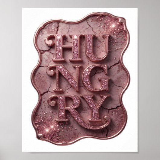 Trendy Roze HUNGRY Slogan Design Poster (Voorkant)