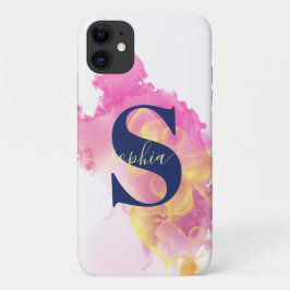 Trendy roze inkt cloud, gepersonaliseerd wit, mari Case-Mate iPhone case