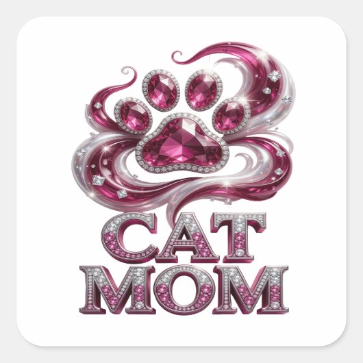 Trendy Roze KATTENMOEDER Vierkante Sticker (Voorkant)