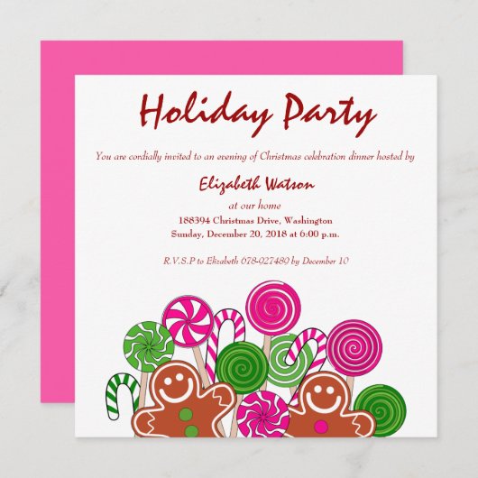 Trendy roze kerst gingerbreads kaart (Voorkant / Achterkant)