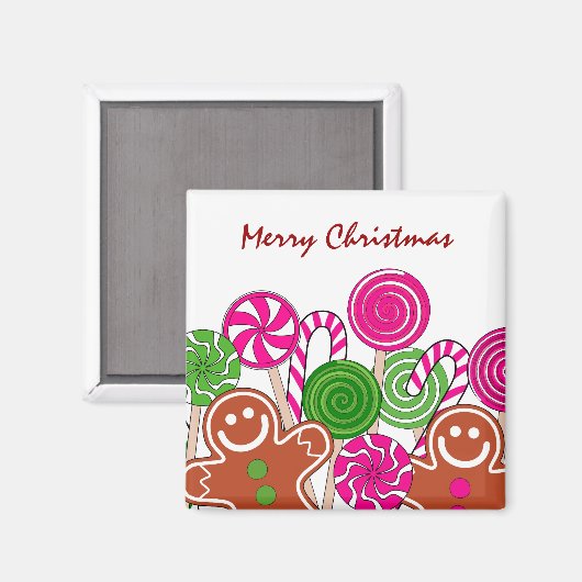 Trendy roze kerst gingerbreads magneet (Voorkant / Achterkant)