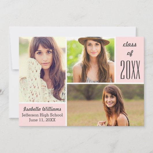 Trendy roze klasse van 20XX Afstuderen Fotocollage Kaart (Voorkant)
