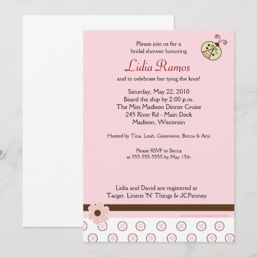 Trendy Roze Ladybug 5x7 Vrijgezellenfeest uitnodig Kaart (Voorkant / Achterkant)