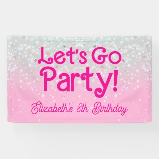 Trendy Roze Laten we feest vieren Verjaardag Spandoek (Horizontaal)