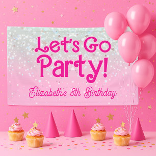 Trendy Roze Laten we naar het Feest Verjaardag Spandoek