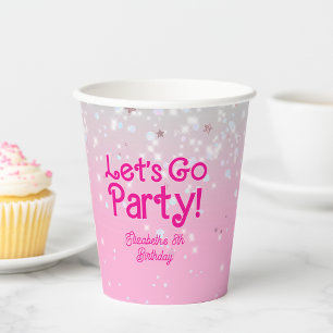 Trendy Roze Let's Go Feest Verjaardagsfeestje  Papieren Bekers