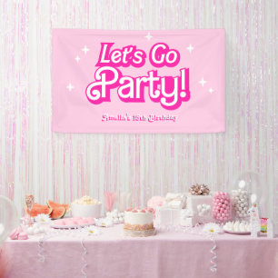 Trendy roze Let's Go Party Verjaardag Spandoek