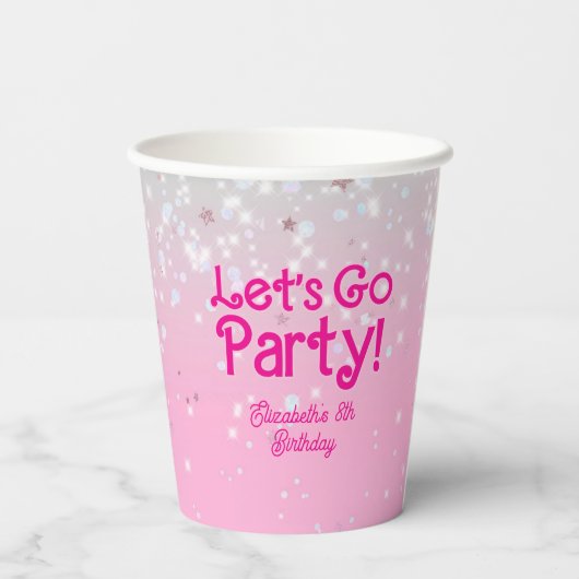 Trendy Roze Let's Go Party Verjaardagsfeestje  Papieren Bekers (Achterkant)