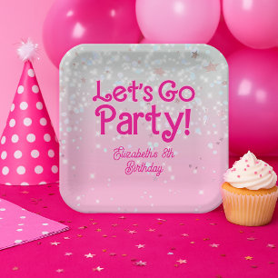 Trendy Roze Let's Go Party Verjaardagsfeestje  Papieren Bordje