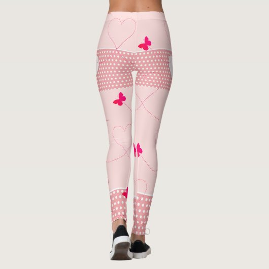 Trendy roze leuke hart vlinder leggings (Achterkant)