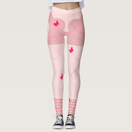 Trendy roze leuke hart vlinder leggings (Voorkant)