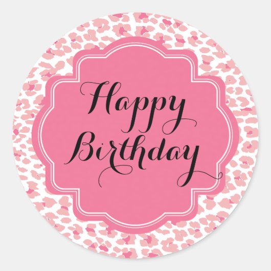 Trendy roze luipaard print Happy Birthday Stickers (Voorkant)