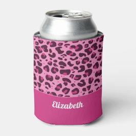 Trendy roze luipaard spot patroon met naam blikjeskoeler
