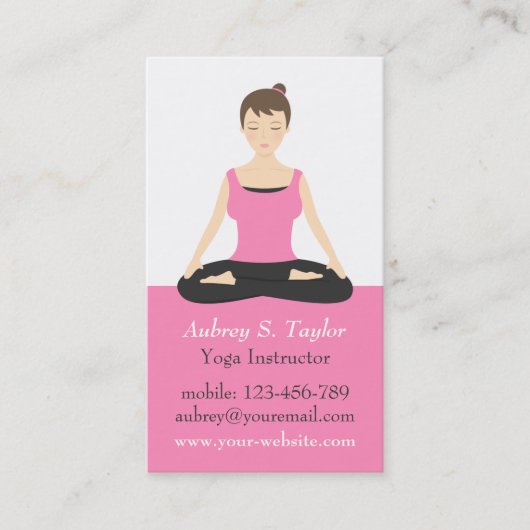 Trendy Roze Mediation Vrouw Yoga Trainer Visitekaartje (Voorkant)