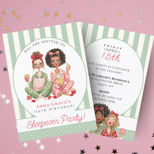 Trendy Roze Meisjes Slaapfeest Verjaardagsfeest Kaart