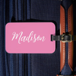 Trendy Roze Meisjesnaam Handgeschreven Manuscript  Bagagelabel