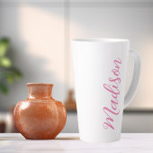 Trendy Roze Meisjesnaam Handgeschreven Manuscript  Latte Mok