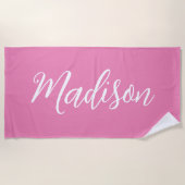 Trendy Roze Meisjesnaam Handgeschreven Manuscript  Strandlaken (Voorkant)