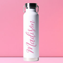 Trendy Roze Meisjesnaam Handgeschreven Manuscript  Waterfles