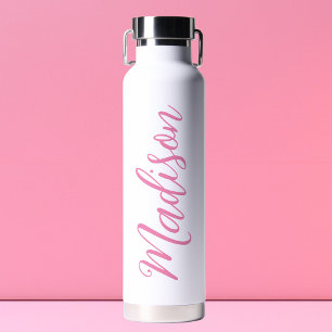 Trendy Roze Meisjesnaam Handgeschreven Manuscript  Waterfles