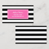 Trendy roze met brede zwarte strepen met naam visitekaartje (Voorkant / Achterkant)
