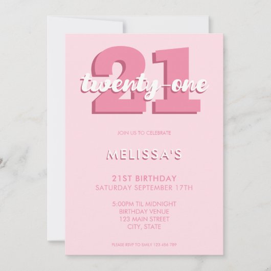 Trendy Roze Moderne Manuscript 21st Birthday Kaart (Voorkant)