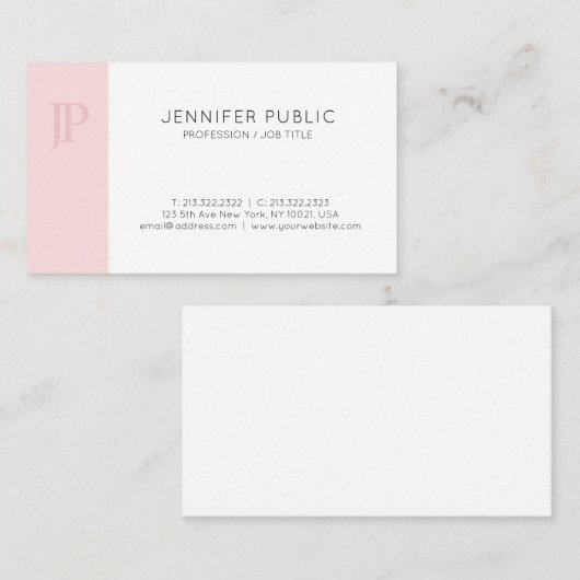 Trendy Roze Monogram Creatief Slank Ontwerp Plain Visitekaartje (Voorkant / Achterkant)