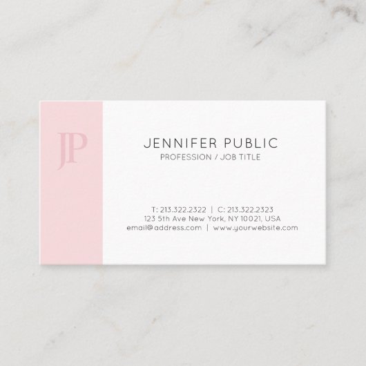 Trendy Roze Monogram Creatief Slank Ontwerp Plain Visitekaartje (Voorkant)