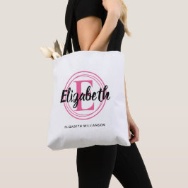 Trendy Roze Monogram Eerste Letter Script Naam Tote Bag